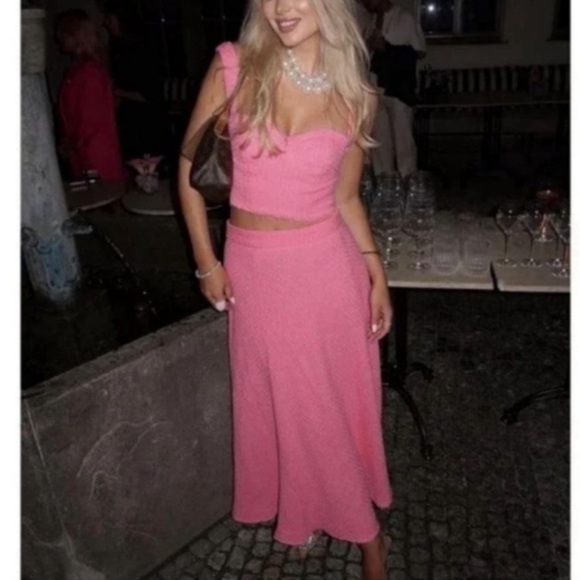 ZARA Pink Tweed Fringe Swing Midi Skirt - Picture 8 of 10